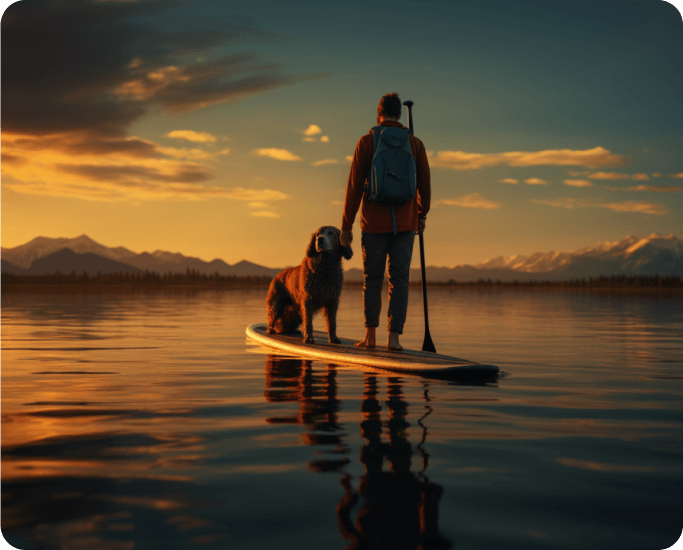 Image of paddle boarding at a serene location during a Harvest Hosts stay