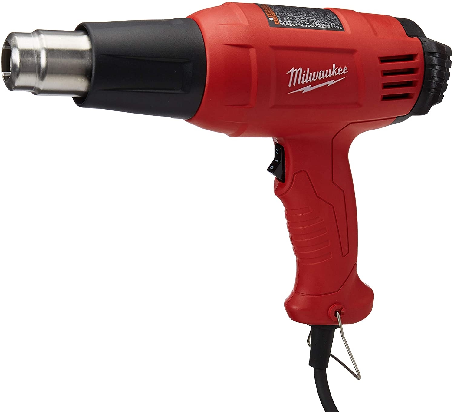 A red Milwaukee-brand heat gun that can be used for frozen pipes