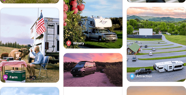 A collage of Harvest Hosts RV stays